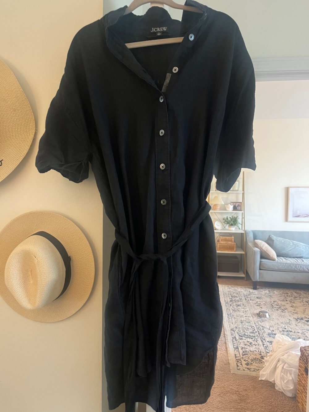 J. Crew Black Short-Sleeve Button-Front Mini Dress